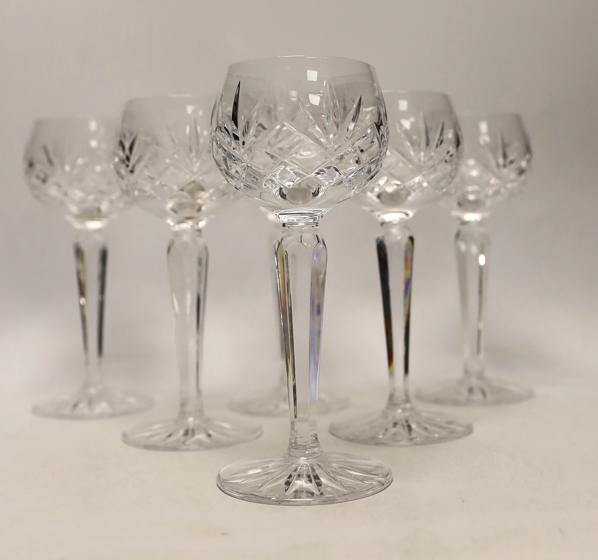 Six cut glass drinking glasses, 18cm high